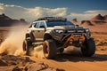 Off-road rally in the desert in a four-wheel drive SUV, AI Generated Royalty Free Stock Photo