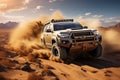 Off-road rally in the desert in a four-wheel drive SUV, AI Generated