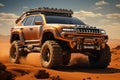 Off-road rally in the desert in a four-wheel drive SUV, AI Generated Royalty Free Stock Photo