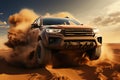 Off-road rally in the desert in a four-wheel drive SUV, AI Generated Royalty Free Stock Photo