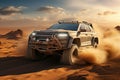 Off-road rally in the desert in a four-wheel drive SUV, AI Generated Royalty Free Stock Photo