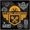 Off-road suv car emblems, badges and icons. Off-roading adventure club design elements.