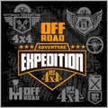 Off-road suv car emblems, badges and icons. Off-roading adventure club design elements.