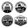 Off road and suv car set of vector emblems, badges, labels or logos in vintage monochrome style isolated on white Royalty Free Stock Photo