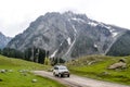 Off-road SUV driving on the rock mountain road in Kashmir Betaab valley Paradise on Earth Srinagar, Pahalgam, Jammu and Kashmir Royalty Free Stock Photo