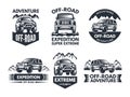 Off road symbols. Labels with 4x4 truck. Logos or labels with suv cars Royalty Free Stock Photo