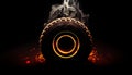 Off road tire with smoke 3d render