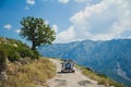 Off road trip to the mountains in Albania. Summer travel.