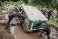 Off-road Trophy UAZ 469 stucks in mud pit. Royalty Free Stock Photo