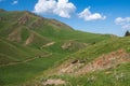 Off-road vehicle on dangerous off-road mountain trail background. Offroad journey, travel. Summer travel concept Royalty Free Stock Photo