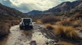 Off-road vehicle driving through a mountain stream