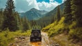 Off-road vehicle driving through a mountain stream