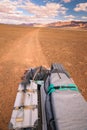 Off- road vehicle oldtimer driving off road in Morocco