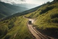 off-road vehicle traversing winding path through scenic landscape Royalty Free Stock Photo