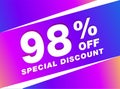 98% OFF Sale Discount Banner. Discount offer price tag. 98% OFF Special Discount offer