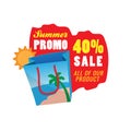40% off sale summer promotion logo badge vector illustration. beach shopping bag icon with label text design