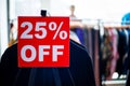 25% off Sale tag on the clother for off season sale