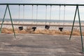 Off season beach with a empty swings. Royalty Free Stock Photo
