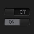 On and Off slider switch buttons. Black 3d rectangle icons
