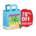 70% off summer super deal shopping bag icon with text label vector illustration