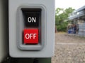 On Off switch on a machine. Close up of Push button Royalty Free Stock Photo