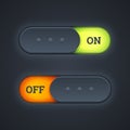 On and off switch toggle buttons with green and red lights. Vector illustration.