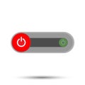 On Off switch toggle - slider style power buttons with round in grey background The On buttons are enclosed in green circle and