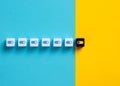 On and off switches with one switch off. Stopping or ending a process. Disabling permission settings. System failure
