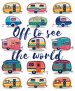 Off to see the world. Happy Camper Card Royalty Free Stock Photo