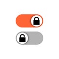 On and Off toggle switch buttons - lock and unlock icon - padlock