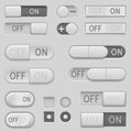 On and Off toggle switch slider buttons. Interface icons set