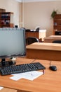 Off unit of computer equipments is in clear work place of empty office, nobody Royalty Free Stock Photo