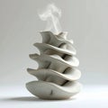 Off White Ceramic Incense Burner with Smoke on a White Background Royalty Free Stock Photo