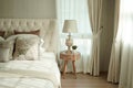 White pillows setting on English country style bedding Royalty Free Stock Photo