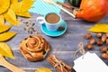 ÃÂ¡offee with cinnamon and muffin with raisins in the autumn still life Royalty Free Stock Photo