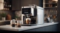 ?offee maker makes coffee on a beautiful modern. Generative AI Royalty Free Stock Photo