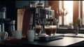 ?offee maker makes coffee on a beautiful modern. Generative AI Royalty Free Stock Photo