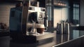 ?offee maker makes coffee on a beautiful modern. Generative AI Royalty Free Stock Photo