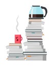 offee Pot and Cup of Coffee on the Heap of Books