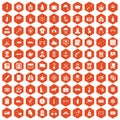 100 offence icons hexagon orange