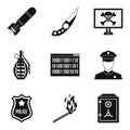 Offence icons set, simple style