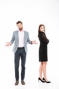 Offence young loving couple standing isolated