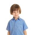 Offend little boy on white background