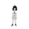 Offended, disgruntled girl. Cute cartoon character for emoticons, stickers, pins, patch, badge. Vector outline