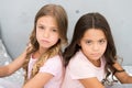 Offended feelings. Children offended keep silence. Relations sisters or best friends. Overcome relations issues Royalty Free Stock Photo