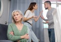 Offended mother dont speaking with adult children during home quarrel