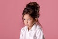 Offended sad bored little girl in white shirt Royalty Free Stock Photo