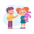 Offensive Boy Bullying and Abusing Unhappy Girl Agemate Teasing Vector Illustration