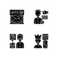 Offensive comments online black glyph icons set on white space