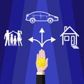 Offer money, finance, sponsorship for the family, home, car. Vector square